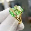 Wedding Rings Vintage Female Green Crystal Stone Ring Classic Gold Color Engagement Luxury Square Zircon For Women