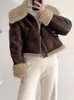 Pelle da donna Ailegogo Autunno Inverno Donna Spessa Calda Pelliccia di agnello sintetica Giacca corta Vintage Femminile Cappotto con cerniera allentata Moto Biker Outwear