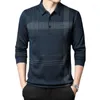 Men's Polos 2022 Autumn Men's Long-sleeved T-shirt Loose Striped Polo Shirt