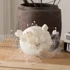 Coiffures mariage Fascinator chapeau pince à cheveux dentelle blanche mariée Chic coiffure Beige fleur perles Net fil pour casque 2022