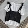 2023 New Women Summer Lady Tops O-tech the short sleeve t-shirt with hollow out out straps contraps contens اثنين من قطعتين