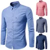 Chemises habillées pour hommes couleur unie à manches longues chemise pour hommes coupe ajustée bouton poche haut de travail col rabattu affaires vêtements pour hommes