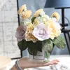 装飾的な花シルク人工蘭蓮ティーローズフェイクフラワーホームウェディング花嫁ディーウォールデコレーションブーケ