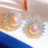 Stud Earrings Sunflower Pearl Top Quality Zircon Natural Freshwater Jewelry Gifts