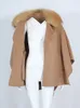 OFTBUYCashmere laine mélanges réel manteau de fourrure veste d'hiver femmes naturel renard col de fourrure cape point ouvert Streetwear vêtements d'extérieur