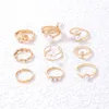 Elegante parelstenen joint ring sets Charms Hand Goud kleurlegering Metaal voor vrouwen feestjuwelen 9 stks/sets