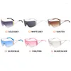 Óculos de sol sem aro de diamante Y2K para mulheres Punk One Piece Oversized 2000's Brand Designer Sports Goggles Shades