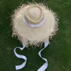 Chapeaux à large bord VISROVER deux modèles été chapeau de plage femme décontracté raphia soleil femmes surdimensionné ruban casquette en plein air fête cadeau