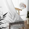 Curtain Bamboo Leaves Black White Tulle Sheer Curtains For Living Room Luxury Kitchen Decor Voile Organza Bedroom
