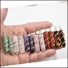 Konst och hantverk Natural Stone Pendants Healing Pendum Amethyst Rose Quartz Charms Sier Gold Wire Hexagon Agate Onyx Reiki Crystal Di Dhlxo