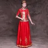 Etnische kleding Rode bruid Cheongsam Lange jurk vrouwen avond Moderne Chinese trouwtradities gewaad Orientale plus maat