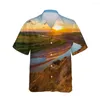 Erkekler Sıradan Gömlek Moda 3d Doğa Kar Dağ Nehri Baskı Erkek Hawaii Manzara Deseni Erkek Kısa Kol gevşek gömlek