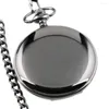 Pocket Watches Classic Black Smooth Steampunk Fashion Quartz Watch Men with Fob Nacklace Mens Womens presentkedja