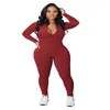 Bahar kadın seksi tulumlar örgü kaburga bodycon fitness playsuit derin v yaka zip up parti kulüp pantolon düz renk sokak kıyafeti kadınlar