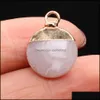 Arts And Crafts Delicate Natural Stone Charms Round Rose Quartz Lapis Lazi Turquoise Opal Pendant Diy For Bracelet Necklace Earrings Dht6D