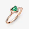 Blau-grüner CZ-Diamant-Ring mit erhöhtem Herz, Roségold, mit Originalverpackung für Pandora, authentischer Sterling-Silber-Hochzeitsschmuck, Geschenk für Freundin, Verlobungsring-Set
