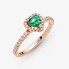 Bague coeur surélevé étincelant en or rose 18 carats avec boîte d'origine pour bijoux de mariage en argent sterling véritable Pandora pour femmes filles bagues de fiançailles diamant bleu vert CZ