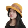 Chapeaux à bord large 2022 Paper et d'été Paper Yarn tricot Hat Flip Shade Breathable Small Basin Simple Sweet Big Ribbon Arc