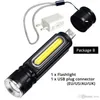 Laddningsbara LED -ficklampa COB -arbetsljus cykelljus zoombara facklor 4 ljusl￤gen som anv￤nds f￶r camping