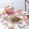 Plates Gold Inlay Plate Nordic Style Tableware Pink Ceramic Steak Salad Dessert Dish Dinner Dinnerware Set