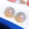 Orecchini a bottone Girasole Perla Zirconi di alta qualità Regali di gioielli d'acqua dolce naturali