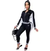 Damen-Trainingsanzüge, zweiteilige Outfits, Trainingsanzug, langärmeliges Crop-Top und lange Biker-Trainingsanzüge, Herbstkleidung, passende Sets, Motorrad-Sportbekleidung