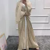 Этническая одежда Рамадан Ид Абайя Дубай блестящие мягкие мягкие манжеты рукава мусульманский хиджаб шелковистое кимоно индейка скромный ислам абая с поясной