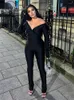 Women's Two Piece Pants Inwoman Summer Sexy 2 Set Women Outfits 2022 Long Sleeve Crop Top Bodycon Black Party Matching Sets Female