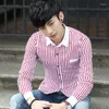 Men's Casual Shirts Blue Striped Long Sleeve Shirt Men's Single Breasted Square Collar Fashionable Slim Man