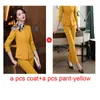 Kvinnors tvåbitar byxor Izicfly Style Autumn Spring Business Yellow Elegant Slim Office Ladies Suits Formal Set och Blazer Work Wear