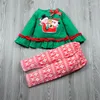 Ensembles de vêtements Père Noël pour enfants Head Stripes Mosaic Cartoon Année Costume de Noël Bébé Fille Vêtements T-shirts Pantalon 2 pièces