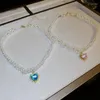 Choker barock stil v￤vp￤rldropphalsband f￶r kvinnor 2022 Blue Pink Heart Pendant Party Jewelry Accessories