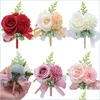 Decorative Flowers Wreaths Flower Wrist Cor Boutonniere Handmade Wristband Red Pink Artificial Peony Rose Cors Wedding Br Homefavor Dhn85