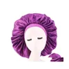 Bonnet / Crâne Caps Extra Large Satin Bonnet Bonnet Femmes Solide Couleur Nuit Slee Chapeau Soins Des Cheveux Fleur Imprimer Drop Livraison Mode Acce Dhuvi