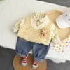 Kleidungsstücke Kinder Baby 3PCS Stricke Weste Langarm Streifen Hemd Jeanshose 2022 Frühlingsherbst Boutique Jungen Anzüge