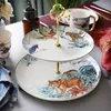 Plates Double Layers Jungle Animal Cake Stand Plate Snack Dish Tableware Luxury Dessert Tray Gift Home Decoration