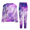 M￤ns s￶mnkl￤der Purple Starry Space Pyjamas Galay Print m￤n L￥ng￤rmar Lovely Set 2 Pieces Sleep Autumn Home Suit Present