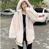 Women's Fur Women Warm Thick Overcoat Mid-length Outwear Top Furry Jacket Casacos De InvernoWinter Hooded Faux Rex Plush Coat