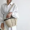 Abendtaschen Mode Rattan gewebte harte Strohtasche Frauen solide einfache Kordelzug Schulter Frau koreanischen Stil Pastoral Umhängetasche 2022