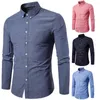 Men's Dress Shirts Solid Color Turn Down Collar Men Shirt Slim Fit Long Sleeve Male Button Pocket Work Top Men's Clothing