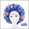 Beanie/Skull Caps Large Flower Print Slee Bonnet Elastic Satin Night Hat Women Lady Head Wrap Turban Fashion Accessories Drop Delive Dh7T9