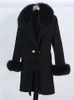 OFTBUY Giacca invernale da donna Cappotto in vera pelliccia Collo in pelliccia di volpe naturale Misto lana Capispalla moda doppio petto caldo spesso