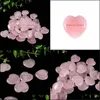 Artes e ofícios 20X20X6Mm Estátua de coração Pedra natural esculpida Decoração de quartzo rosa polido à mão Cristal de cura Reiki Brinquedo presente Dh1Bs