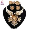 Italy Gold Color Jewelry Set For Women Flower Shape Jewellry Sets Fashion Gold Plated Big Pendant Necklace And Earrings