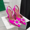 Amina Dress Shoes Sandals Satin 뾰족한 슬링 백 Bowtie 펌프 Crystal-Sunflower High Heeled Shoe Women 's Luxury Designer Party 결혼식 Muaddis Shoes