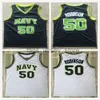 Ed NCAA Mens Vintage Basquete Jerseys USNA College David 50 Robinson Jersey o Almirante Academia Naval Marinha Midshipmen Azul Camisas Brancas