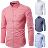 Chemises habillées pour hommes couleur unie à manches longues chemise pour hommes coupe ajustée bouton poche haut de travail col rabattu affaires vêtements pour hommes