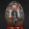 Decorative Figurines 36x50MM Natural Stone Blue Opal Fossil Sphere Egg Chakra Healing Reiki Carving Crafts Minerals W/Stand