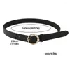 Belts Retro Solid Color PU Leather Women's Belt Fashion Round Pearl Metal Buckle Waist Wild Simple Black Jeans Decor Straps