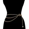 Cinturones Cadena de oro retro para mujeres Cinturones Multicapa Vestido largo con borlas Cintura Diamante de imitación Vientre de cristal